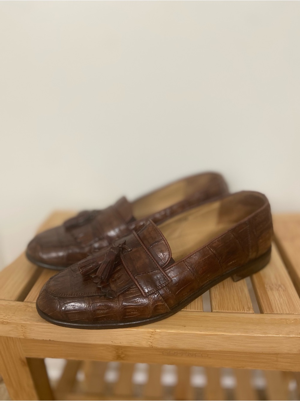 Belvedere Florence Genuine Crocodile Leather Tassel Loafers Brown Italian Men’s